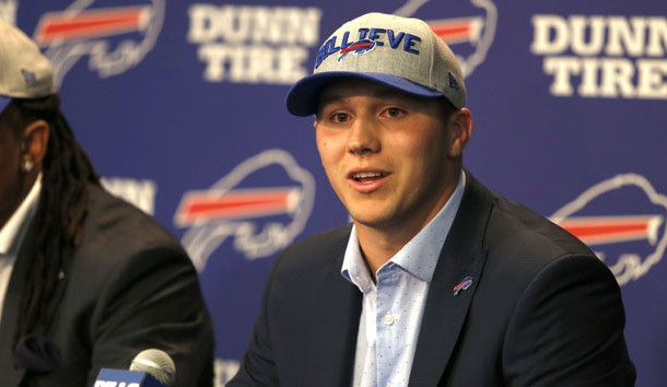 Apr 27, 2018; Orchard Park, NY, USA; Buffalo Bills first round draft pick quarterback Josh Allen during a press conference at New Era Field. Photo Credit: Timothy T. Ludwig-USA TODAY Sports