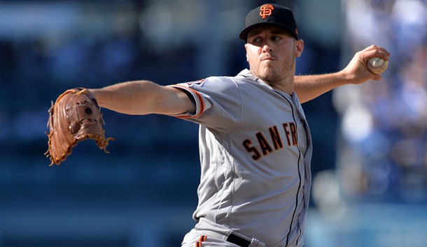 March 29, 2018; Los Angeles, CA, USA; San Francisco Giants starting pitcher Ty Blach (50) throws in the second inning against the Los Angeles Dodgers in the opening day game at Dodger Stadium. Photo Credit: Gary A. Vasquez-USA TODAY Sports