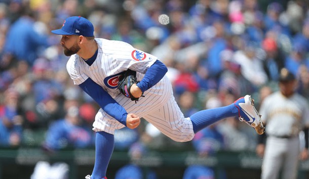 Apr 10, 2018; Chicago, IL, USA; Chicago Cubs starting pitcher Tyler Chatwood (21) throws a pitch during the first inning against the Pittsburgh Pirates at Wrigley Field. Photo Credit: Dennis Wierzbicki-USA TODAY Sports