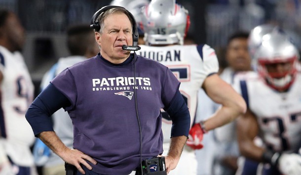 Feb 4, 2018; Minneapolis, MN, USA; New England Patriots head coach Bill Belichick on the sidelines during the first half against the Philadelphia Eagles in Super Bowl LII at U.S. Bank Stadium. Photo Credit: Winslow Townson-USA TODAY Sports