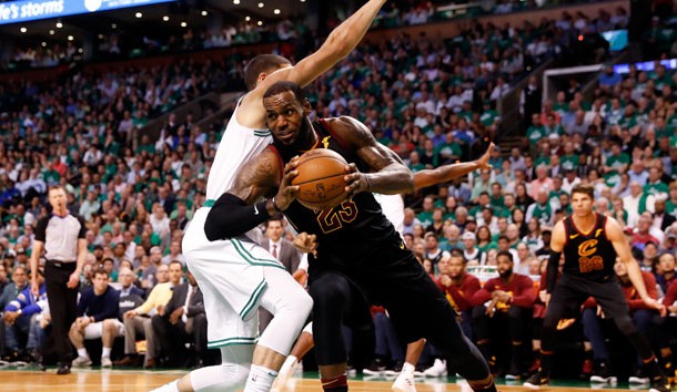 May 23, 2018; Boston, MA, USA; Cleveland Cavaliers forward LeBron James (23) drives against Boston Celtics forward Jayson Tatum (0) during the second quarter of game five of the Eastern conference finals of the 2018 NBA Playoffs at TD Garden. Photo Credit: Winslow Townson-USA TODAY Sports