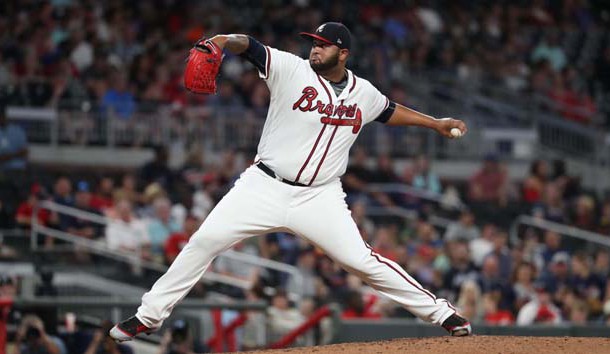 May 18, 2018; Atlanta, GA, USA; Atlanta Braves relief pitcher Luiz Gohara (53) delivers a pitch to a Miami Marlins batter during the sixth inning at SunTrust Park. Photo Credit: Jason Getz-USA TODAY Sports