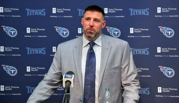 Jan 22, 2018; Nashville, TN, USA; New Tennessee Titans head coach Mike Vrabel speaks to the media during the press conference at Saint Thomas Sports Park. Photo Credit: Jim Brown-USA TODAY Sports