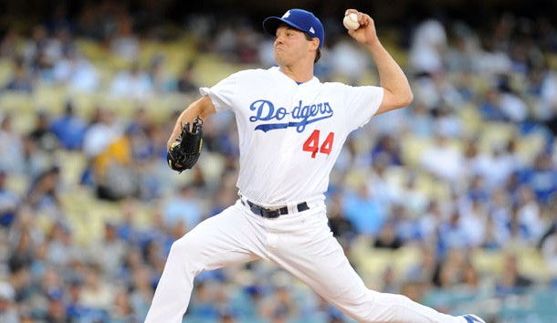 Rich Hill (44) throws against the Arizona Diamondbacks during the first inning at Dodger Stadium. Photo Credit: Gary A. Vasquez-USA TODAY Sports