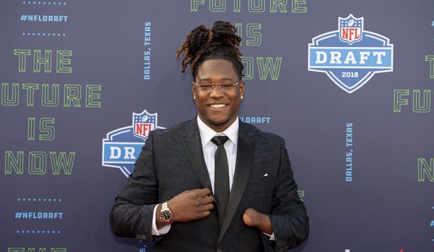 Apr 26, 2018; Arlington, TX, USA; UCF linebacker Shaquem Griffin arrives on the red carpet before the 2018 NFL Draft at AT&T Stadium. Photo Credit: Jerome Miron-USA TODAY Sports