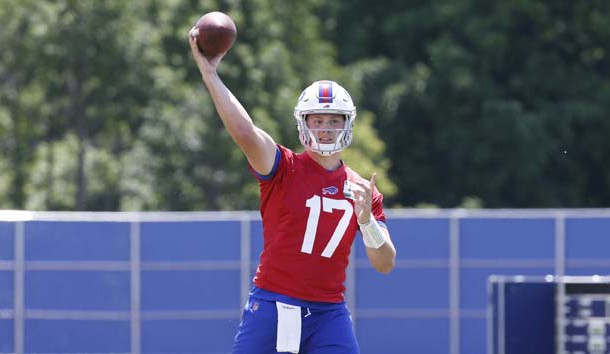 Jun 12, 2018; Orchard Park, NY, USA; Buffalo Bills quarterback Josh Allen (17) throws a pass during minicamp at the ADPRO Sports Fieldhouse. Photo Credit: Timothy T. Ludwig-USA TODAY Sports