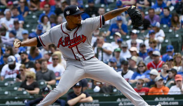 May 14, 2018; Chicago, IL, USA; Atlanta Braves starting pitcher Julio Teheran delivers against the Chicago Cubs in the second inning at Wrigley Field.   Photo Credit: Matt Marton-USA TODAY Sports