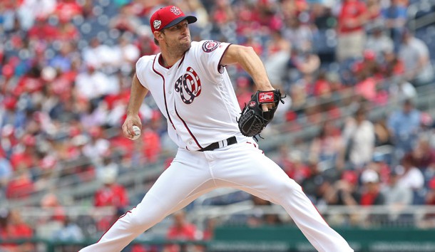 May 6, 2018; Washington, DC, USA; Washington Nationals starting pitcher Max Scherzer (31) pitches against the Philadelphia Phillies in the second inning at Nationals Park. Photo Credit: Geoff Burke-USA TODAY Sports