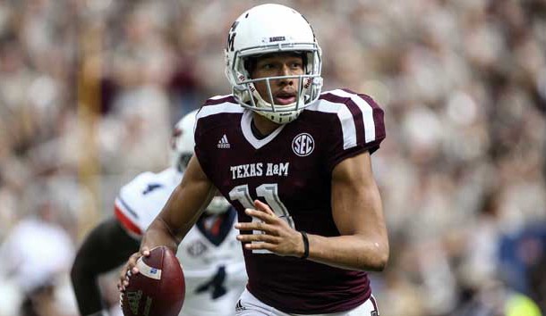 Nov 4, 2017; College Station, TX, USA; Texas A&M Aggies quarterback Kellen Mond (11) runs with the ball during the first quarter against the Auburn Tigers at Kyle Field. Photo Credit: Troy Taormina-USA TODAY Sports