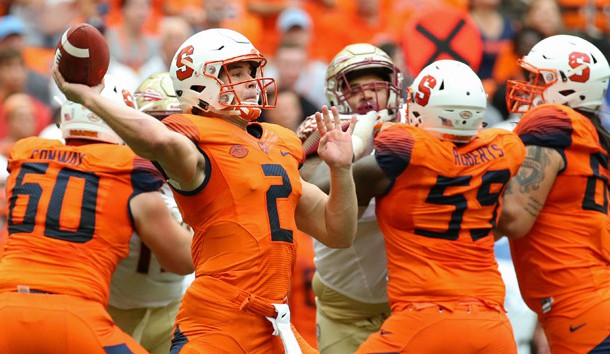 Sep 15, 2018; Syracuse, NY, USA; Syracuse Orange quarterback Eric Dungey (2) passes the ball against the Florida State Seminoles during the first quarter at the Carrier Dome. Mandatory Credit: Rich Barnes-USA TODAY Sports