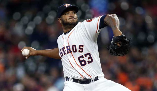 Sep 18, 2018; Houston, TX, USA; Houston Astros starting pitcher Josh James (63) delivers a pitch during the first inning against the Seattle Mariners at Minute Maid Park. Photo Credit: Troy Taormina-USA TODAY Sports