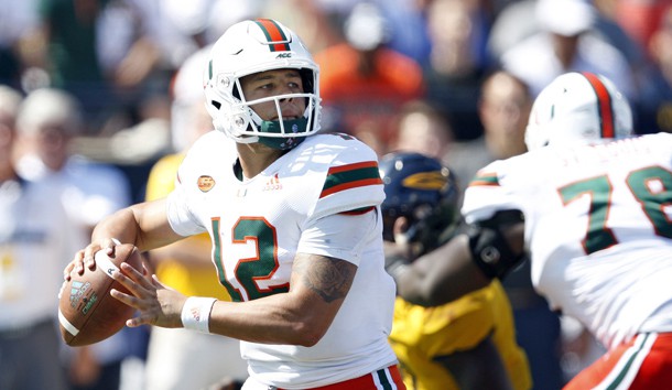 Sep 15, 2018; Toledo, OH, USA; Miami Hurricanes quarterback Malik Rosier (12) passes the ball during the third quarter against the Toledo Rockets at Glass Bowl. Photo Credit: Raj Mehta-USA TODAY Sports