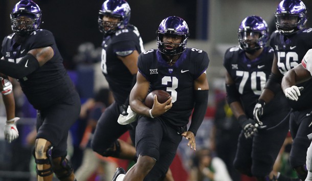 Sep 15, 2018; Arlington, TX, USA; TCU Horned Frogs quarterback Shawn Robinson (3) runs the ball in the second quarter against the Ohio State Buckeyes at AT&T Stadium. Photo Credit: Tim Heitman-USA TODAY Sports