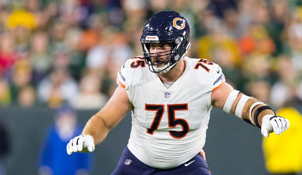 Sep 9, 2018; Green Bay, WI, USA; Chicago Bears guard Kyle Long (75) during the game against the Green Bay Packers at Lambeau Field. Photo Credit: Jeff Hanisch-USA TODAY Sports