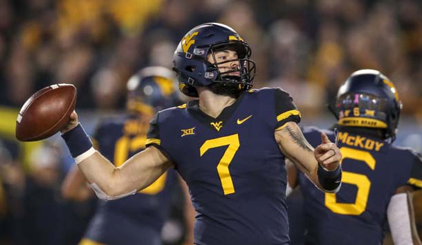 Oct 25, 2018; Morgantown, WV, USA; West Virginia Mountaineers quarterback Will Grier (7) throws a pass during the first quarter against the Baylor Bears at Mountaineer Field at Milan Puskar Stadium. Photo Credit: Ben Queen-USA TODAY Sports