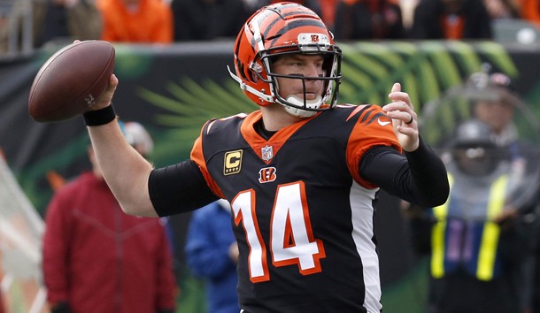 Nov 25, 2018; Cincinnati, OH, USA; Cincinnati Bengals quarterback Andy Dalton (14) throws against the Cleveland Browns during the first half at Paul Brown Stadium. Photo Credit: David Kohl-USA TODAY Sports