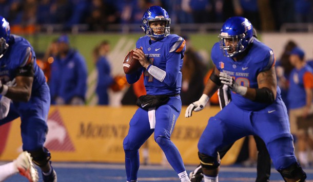 Nov 9, 2018; Boise, ID, USA; Boise State Broncos quarterback Brett Rypien (4) prepares to throw the ball during the first half against the Fresno State Bulldogs at Albertsons Stadium. Photo Credit: Brian Losness-USA TODAY Sports