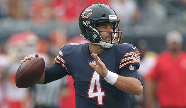 Aug 25, 2018; Chicago, IL, USA; Chicago Bears quarterback Chase Daniel (4) passes the ball during the first quarter against the Kansas City Chiefs at Soldier Field. Photo Credit: Dennis Wierzbicki-USA TODAY Sports