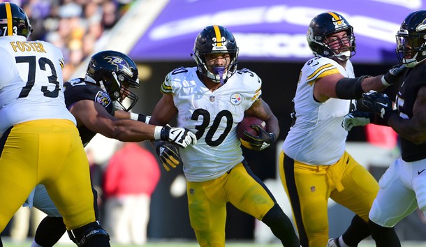 Nov 4, 2018; Baltimore, MD, USA; Pittsburgh Steelers running back James Conner (30) runs with the ball in the second quarter against the Baltimore Ravens at M&T Bank Stadium. Photo Credit: Evan Habeeb-USA TODAY Sports