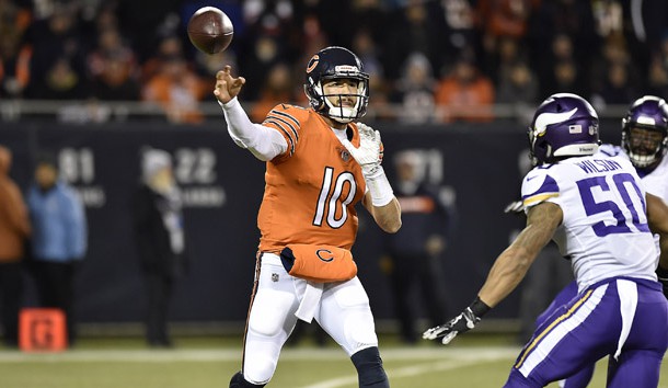 Nov 18, 2018; Chicago, IL, USA; Chicago Bears quarterback Mitchell Trubisky (10) pass the ball against the Minnesota Vikings at Soldier Field. Photo Credit: Quinn Harris-USA TODAY Sports