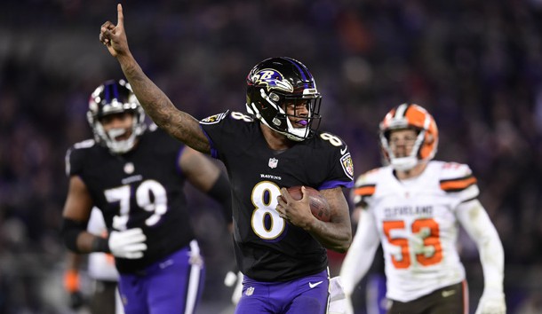 Dec 30, 2018; Baltimore, MD, USA; Baltimore Ravens quarterback Lamar Jackson (8) runs during the second half against the Cleveland Browns at M&T Bank Stadium. Photo Credit: Tommy Gilligan-USA TODAY Sports