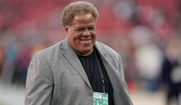 Nov 1, 2018; Santa Clara, CA, USA; Oakland Raiders general manager Reggie McKenzie smiles on the field before the game against the San Francisco 49ers at Levi's Stadium. Photo Credit: Stan Szeto-USA TODAY Sports