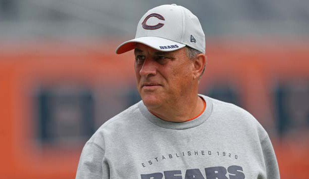 Aug 25, 2018; Chicago, IL, USA; Chicago Bears defensive coordinator Vic Fangio prior to a game against the Kansas City Chiefs at Soldier Field. Mandatory Credit: Dennis Wierzbicki-USA TODAY Sports