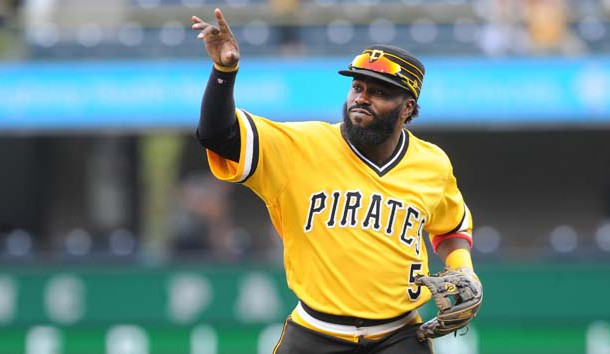 Sep 23, 2018; Pittsburgh, PA, USA; Pittsburgh Pirates second baseman Josh Harrison (5) acknowledges the crowd in the seventh inning against the Milwaukee Brewers at PNC Park. Photo Credit: Philip G. Pavely-USA TODAY Sports