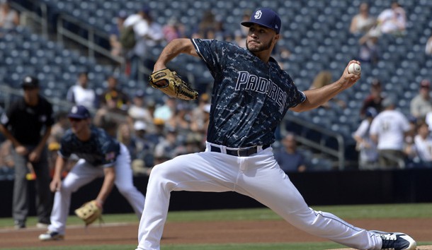 Sep 30, 2018; San Diego, CA, USA; San Diego Padres starting pitcher Joey Lucchesi (37) pitches during the first inning against the Arizona Diamondbacks at Petco Park. Photo Credit: Jake Roth-USA TODAY Sports