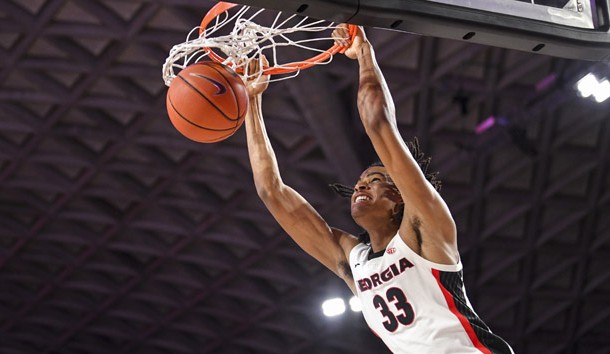 Feb 20, 2019; Athens, GA, USA; Georgia Bulldogs forward Nicolas Claxton (33) dunks the ball against the Mississippi State Bulldogs during the second half at Stegeman Coliseum. Photo Credit: Dale Zanine-USA TODAY Sports