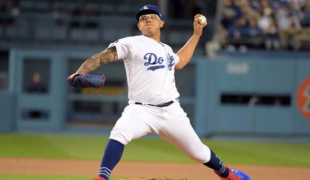 Apr 1, 2019; Los Angeles, CA, USA; Los Angeles Dodgers relief pitcher Julio Urias (7) delivers a pitch in the first inning against the San Francisco Giants at Dodger Stadium. Photo Credit: Kirby Lee-USA TODAY Sports