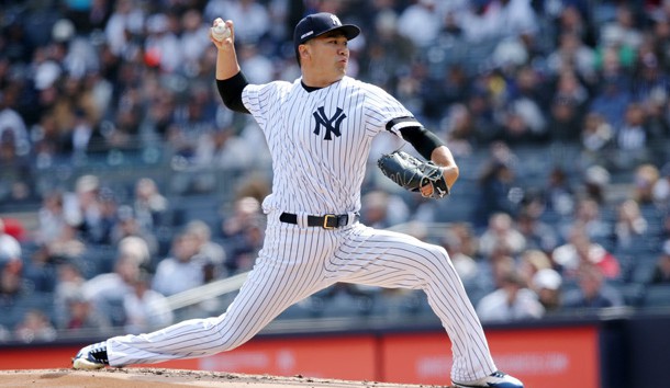Mar 28, 2019; Bronx, NY, USA; New York Yankees starting pitcher Masahiro Tanaka (19) pitches against the Baltimore Orioles during the second inning at Yankee Stadium. Photo Credit: Brad Penner-USA TODAY Sports