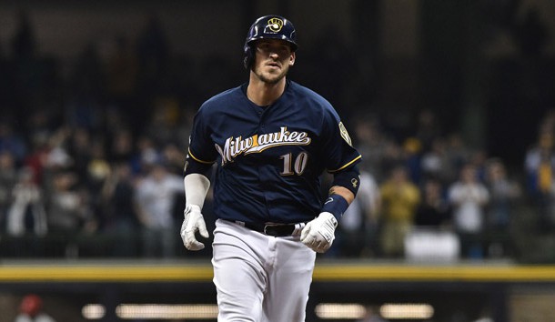 Apr 16, 2019; Milwaukee, WI, USA; Milwaukee Brewers catcher Yasmani Grandal (10) rounds the bases after hitting a home run off St. Louis Cardinals pitcher Jack Flaherty (22) at Miller Park. Photo Credit: Michael McLoone-USA TODAY Sports