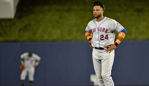 May 17, 2019; Miami, FL, USA; New York Mets second baseman Robinson Cano (24) reacts in the eighth inning against the Miami Marlins at Marlins Park. Photo Credit: Steve Mitchell-USA TODAY Sports