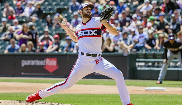 Jun 2, 2019; Chicago, IL, USA; Chicago White Sox starting pitcher Lucas Giolito (27) pitches during the first inning against the Cleveland Indians at Guaranteed Rate Field. Photo Credit: Patrick Gorski-USA TODAY Sports