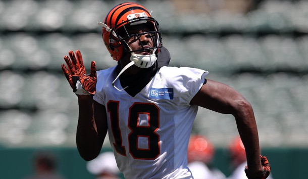 Jun 11, 2019; Cincinnati, OH, USA; Cincinnati Bengals wide receiver A.J. Green (18) participates in drills during minicamp at Paul Brown Stadium. Photo Credit: Aaron Doster-USA TODAY Sports