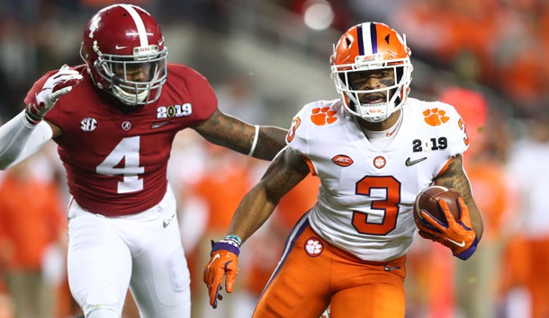 Jan 7, 2019; Santa Clara, CA, USA; Clemson Tigers wide receiver Amari Rodgers (3) runs the ball against the Alabama Crimson Tide in the second quarter during the 2019 College Football Playoff Championship game at Levi's Stadium. Photo Credit: Mark Rebilas-USA TODAY Sports