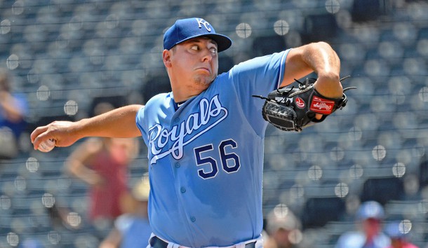 Jul 18, 2019; Kansas City, MO, USA; Kansas City Royals starting pitcher Brad Keller (56) delivers a pitch during the first inning against the Chicago White Sox at Kauffman Stadium. Photo Credit: Peter G. Aiken/USA TODAY Sports