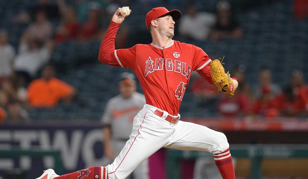 July 25, 2019; Anaheim, CA, USA; Los Angeles Angels starting pitcher Griffin Canning (47) throws against the Baltimore Orioles during the fifteenth inning at Angel Stadium of Anaheim. Photo Credit: Gary A. Vasquez-USA TODAY Sports