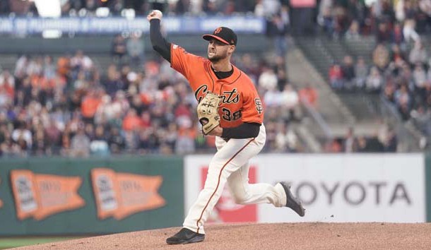 Jul 19, 2019; San Francisco, CA, USA; San Francisco Giants starting pitcher Tyler Beede (38) pitches against the New York Mets during the first inning at Oracle Park. Photo Credit: Stan Szeto-USA TODAY Sports