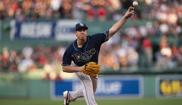 Aug 1, 2019; Boston, MA, USA; Tampa Bay Rays pitcher Brendan McKay (49) delivers a pitch against the Boston Red Sox during the first inning at Fenway Park. Photo Credit: Gregory J. Fisher-USA TODAY Sports