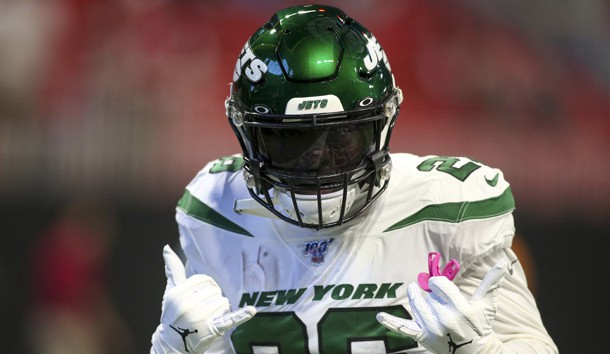 Aug 15, 2019; Atlanta, GA, USA; New York Jets running back Le'Veon Bell (26) prepares for a game against the Atlanta Falcons at Mercedes-Benz Stadium. Photo Credit: Brett Davis-USA TODAY Sports