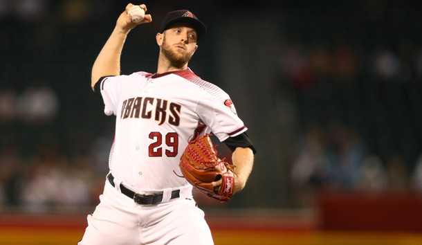 Aug 5, 2019; Phoenix, AZ, USA; Arizona Diamondbacks pitcher Merrill Kelly in the first inning against the Philadelphia Phillies at Chase Field. Photo Credit: Mark J. Rebilas-USA TODAY Sports