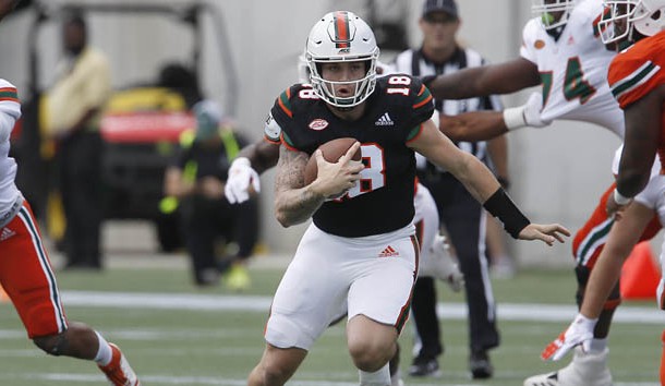 Apr 20, 2019; Orlando, FL, USA; Miami Hurricanes quarterback Tate Martell (18) runs the ball during the first half of the Miami spring game at Camping World Stadium. Photo Credit: Reinhold Matay-USA TODAY Sports