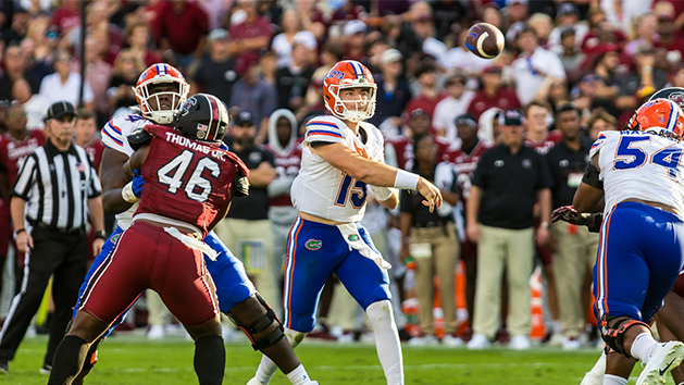 Gators Rally to Pluck Gamecocks, 41-39, In SEC East Battle